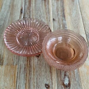 Vintage Pink Depression Glass Bowl and Plate Set Three Bowls and Two Plates